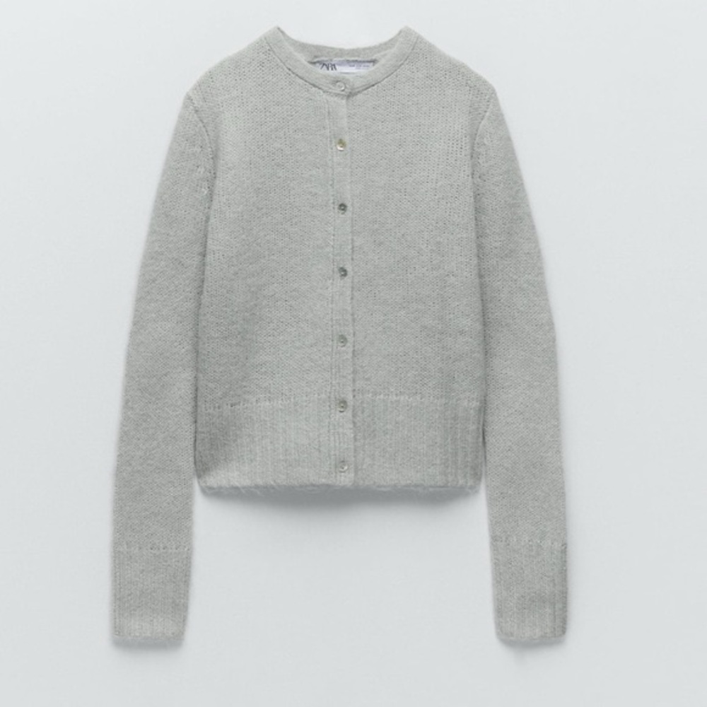 Zara Heather Gray Round-Neck Knit Cardigan